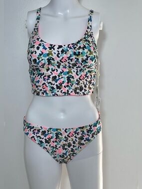 Citrus Women’s Crop-Top Bikini Set in Pastel Multi-Spot Print Size S NWT
